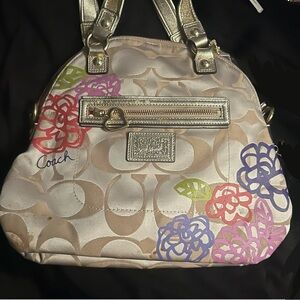 Coach Women's Beige Shoulder Bag with Floral Accents